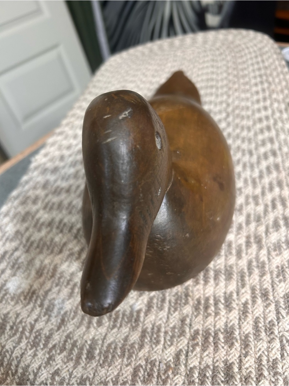 Vintage Hand-Carved Wooden Duck Figurine - Brown